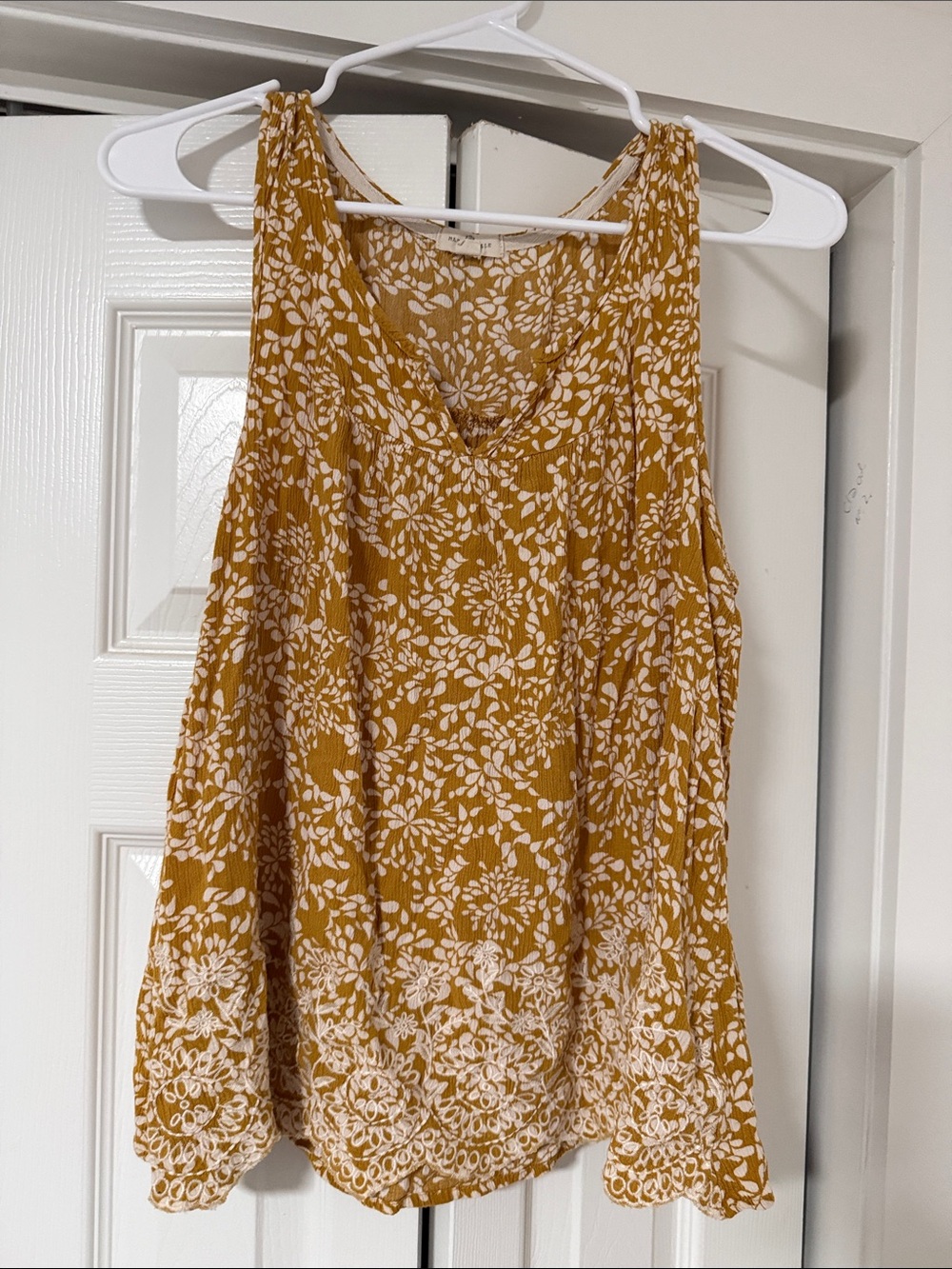 Women's Mustard Floral Lace-Trim Cami